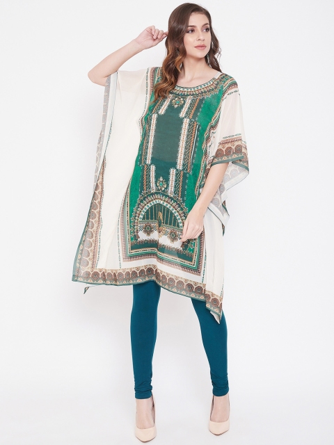 

The Kaftan Company Women Beige & Green Printed Kaftan Kurta