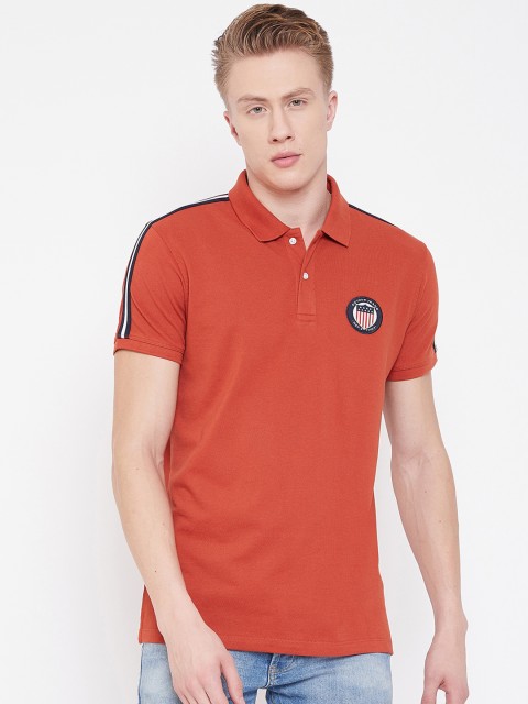 

Octave Men Orange Solid Polo Collar T-shirt