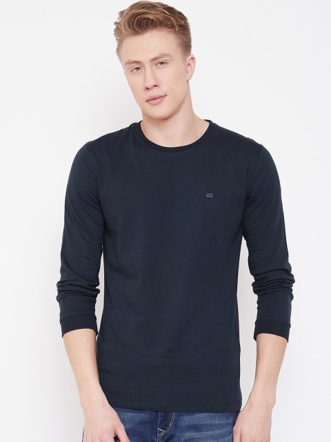 

METTLE Men Navy Blue Solid Round Neck T-shirt