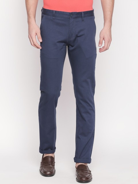 BYFORD by Pantaloons Men Navy Blue Slim Fit Solid Regular Trousers