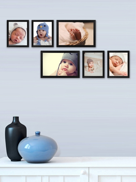 

SWADESI STUFF Set Of 6 Black Textured Individual Wall Photo Frames
