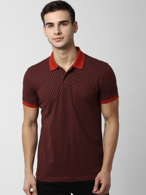 

Peter England Casuals Men Red & Charcoal Grey Printed Polo Collar T-shirt
