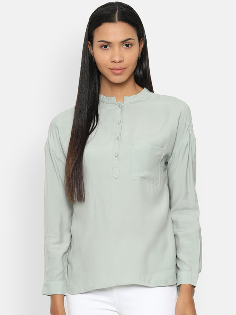 

Van Heusen Woman Women Green Solid Top