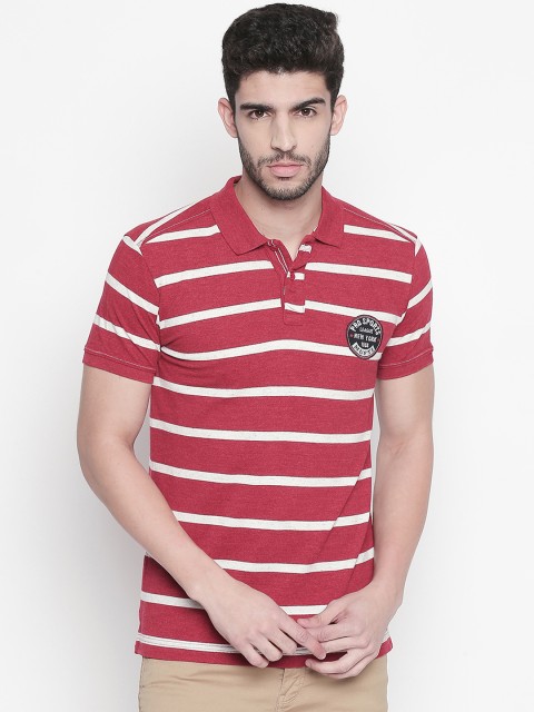 

Mufti Men Red & White Striped Polo Collar T-shirt