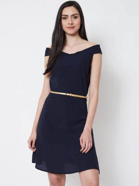 

Nun Women Navy Blue Solid Fit and Flare Dress