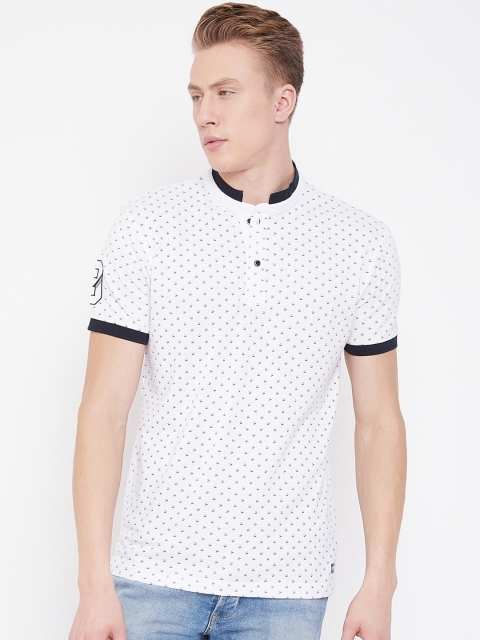 

Octave Men White & Black Printed Mandarin Collar T-shirt