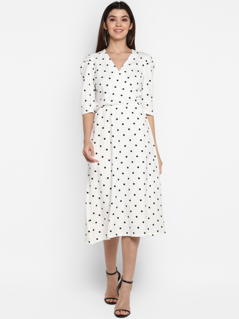 

MIAMINX Women Cream-Coloured & Black Printed Fit and Flare Dress