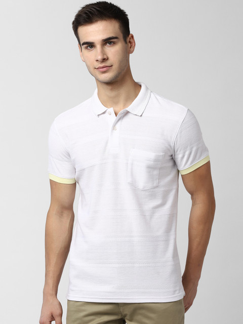 

Peter England Casuals Men White Self Design Polo Collar T-shirt