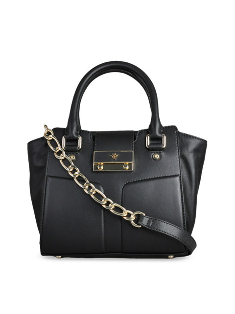 

ILEX Black Solid Leather Handheld Bag