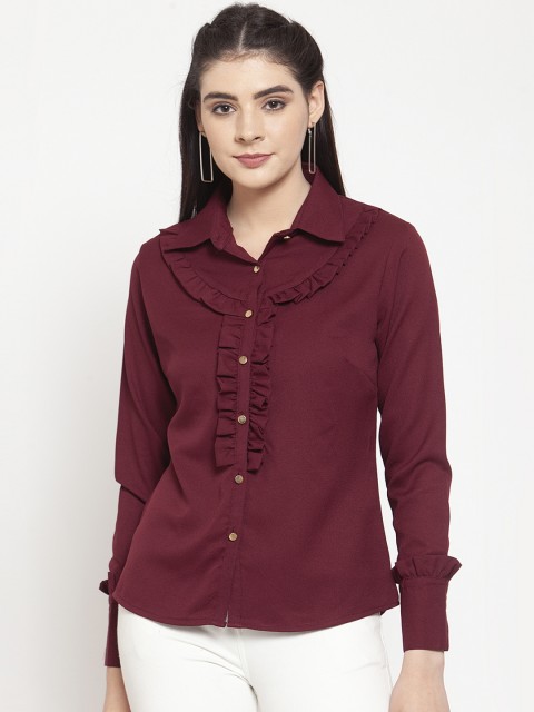 

armure Women Burgundy Regular Fit Solid Casual Shirt