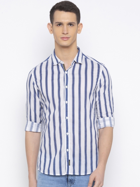 

SPYKAR Men White & Blue Slim Fit Striped Casual Shirt