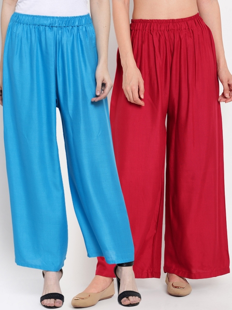 

TAG 7 Women Pack of 2 Solid Flared Palazzos, Blue