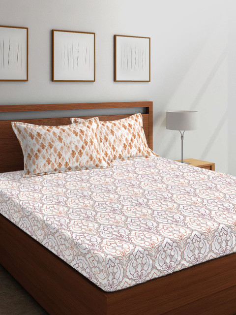 

Boutique Living India White & Grey Ethnic Motifs 144 TC Cotton 1 Queen Bedsheet with 2 Pillow Covers