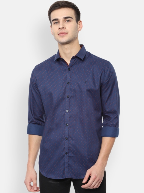 

V Dot Men Navy Blue & Red Slim Fit Printed Casual Shirt
