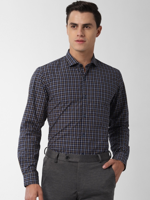 

Peter England Men Navy Blue & White Slim Fit Checked Formal Shirt