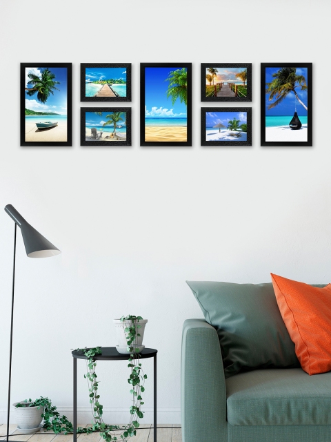 

SWADESI STUFF Set Of 7 Black Textured Individual Wall Photo Frames