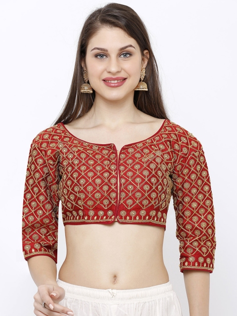 

SALWAR STUDIO Women Maroon & Gold-Coloured Embroidered Party Wear Readymade Saree Blouse