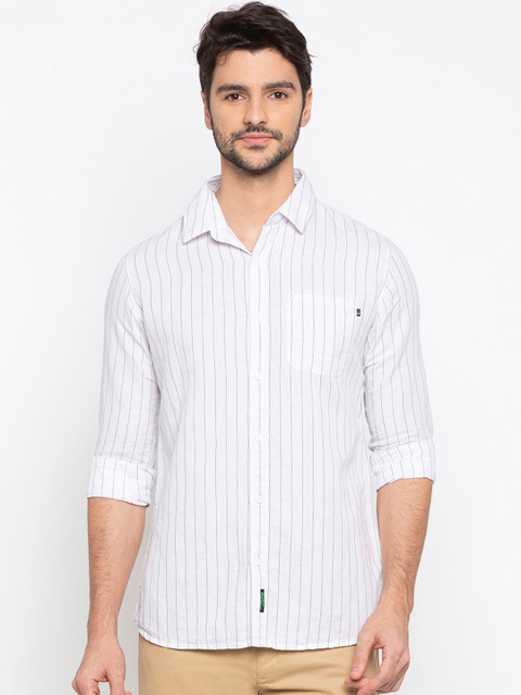 

SPYKAR Men White Slim Fit Striped Casual Shirt