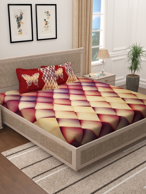 

Story@home Unisex Yellow & Red Geometric 300 TC Cotton 1 King Bedsheet with 2 Pillow Covers