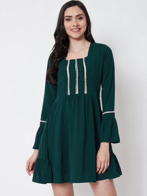 

Nun Women Green Solid Fit and Flare Dress