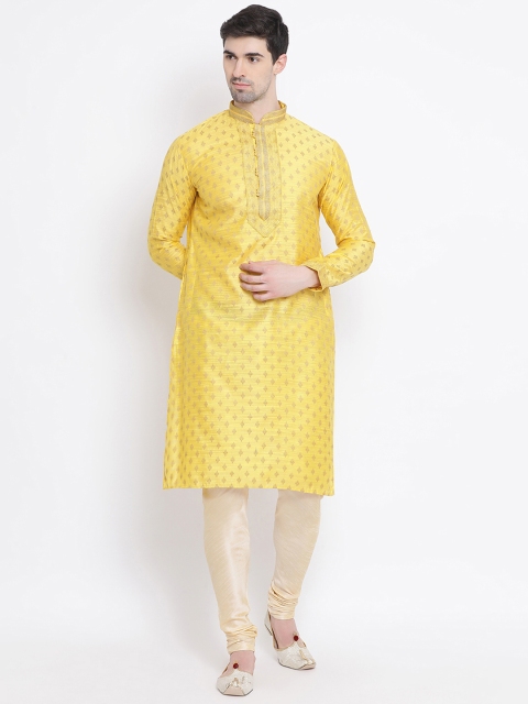 

Sanwara Men Yellow Woven Design Jacquard Straight Kurta