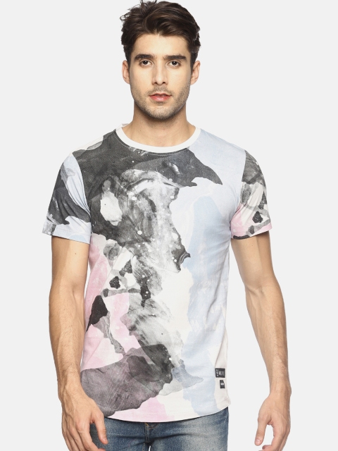 

KULTPRIT Men Grey Printed Round Neck Slim Fit T-shirt