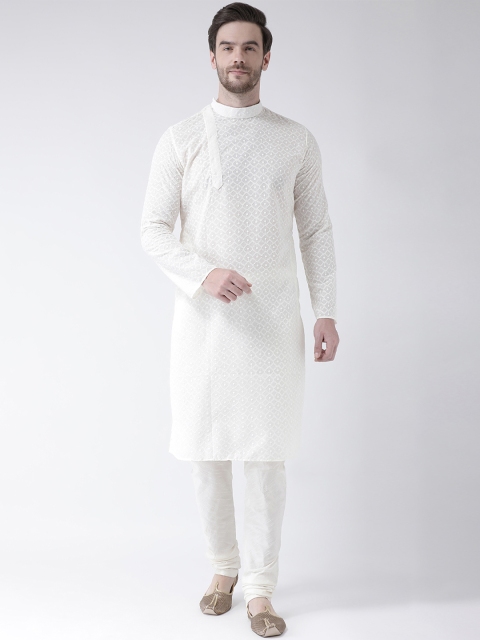 

DEYANN Men Off-White Embroidered Straight Kurta