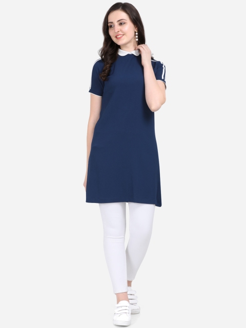 

Yuvraah Women Navy Blue & White Solid Tunic