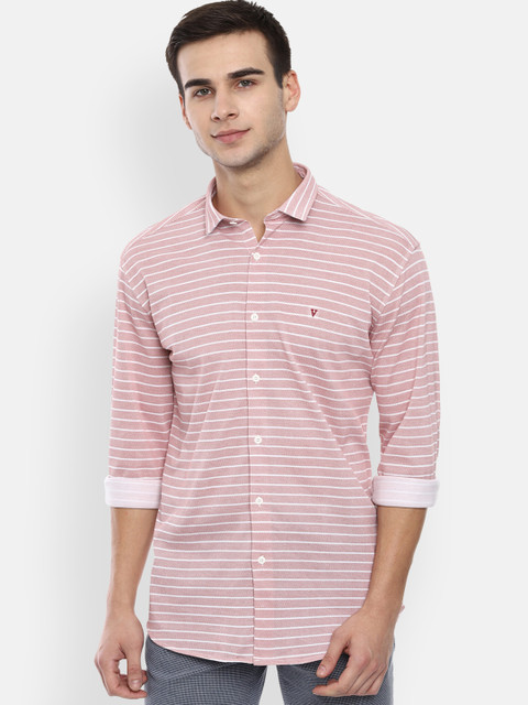 

Van Heusen Sport Men Pink & White Slim Fit Striped Casual Shirt