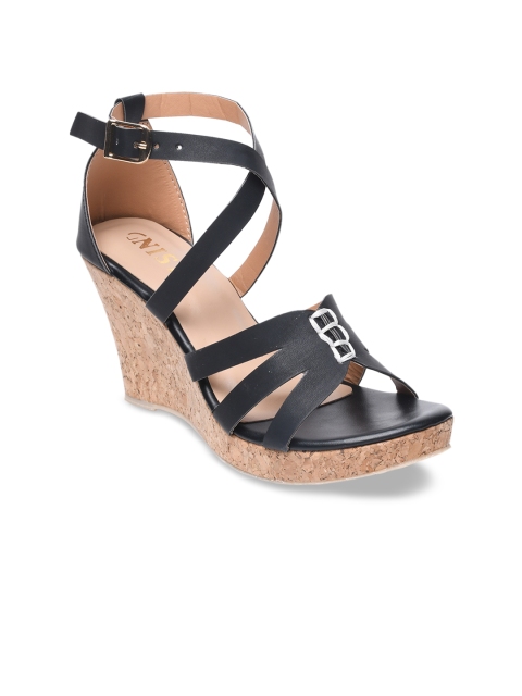 

GNIST Women Black Solid Suede Sandals