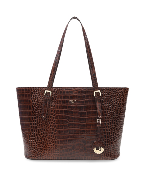 

Da Milano Coffee Brown Crocskin Textured Leather Shoulder Bag