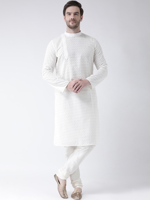 

DEYANN Men Off-White Embroidered Straight Kurta