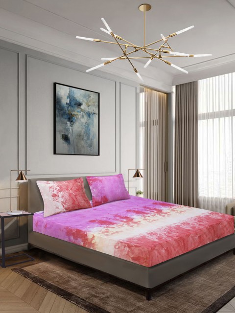 

Aura Lavender & Red Abstract 144 TC Cotton 1 King Bedsheet with 2 Pillow Covers