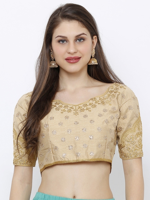 

SALWAR STUDIO Women Gold-Coloured Embroidered Party Wear Readymade Saree Blouse