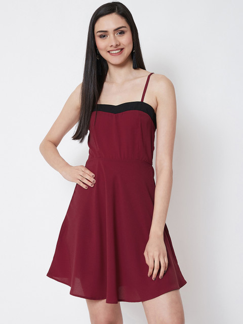 

Nun Women Maroon Solid Fit and Flare Dress