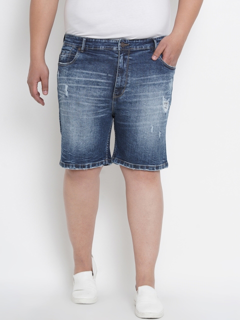 

John Pride Plus Size Men Blue Washed Regular Fit Denim Shorts