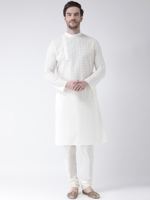 

DEYANN Men Off-White Embroidered Straight Kurta
