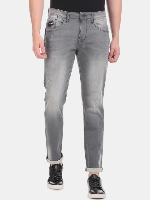 

Ed Hardy Men Grey Slim Fit Mid-Rise Low Distress Jeans