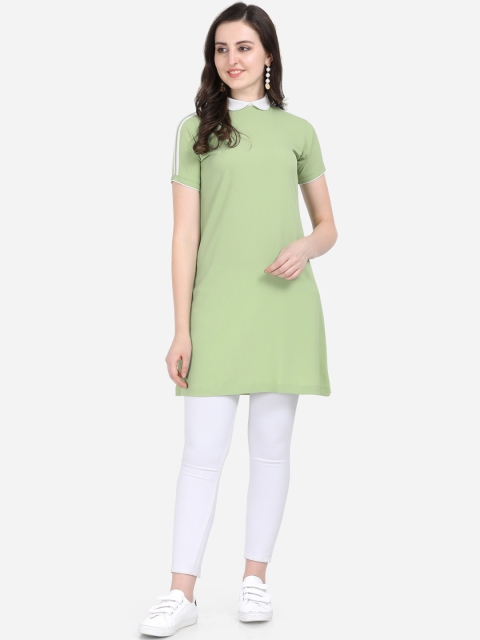 

Yuvraah Women Lime Green & White Solid Tunic