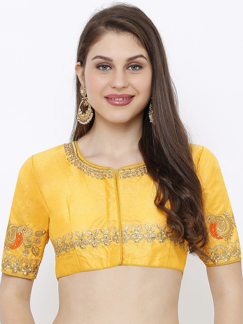 

SALWAR STUDIO Women Yellow & Gold-Coloured Embellished Party Wear Readymade Saree Blouse