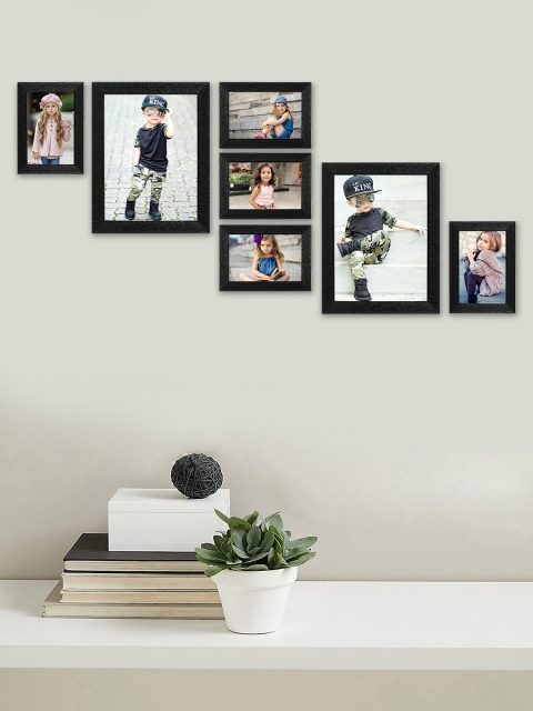 

SWADESI STUFF Set Of 7 Black Textured Individual Wall Photo Frames