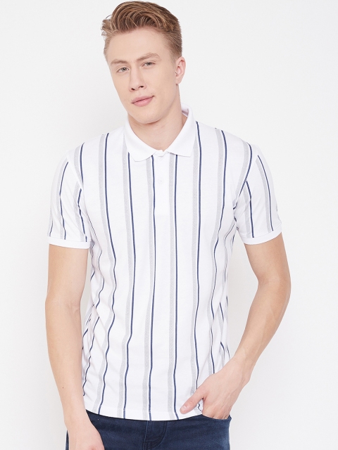 

Octave Men White & Blue Striped Polo Collar T-shirt
