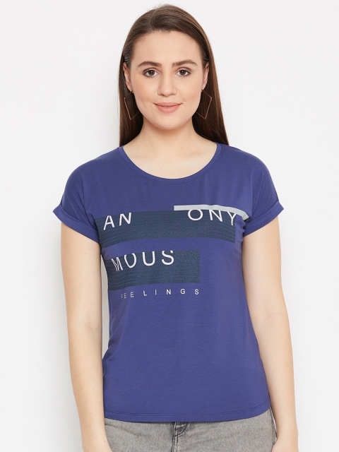 

METTLE Women Purple Printed Round Neck T-shirt