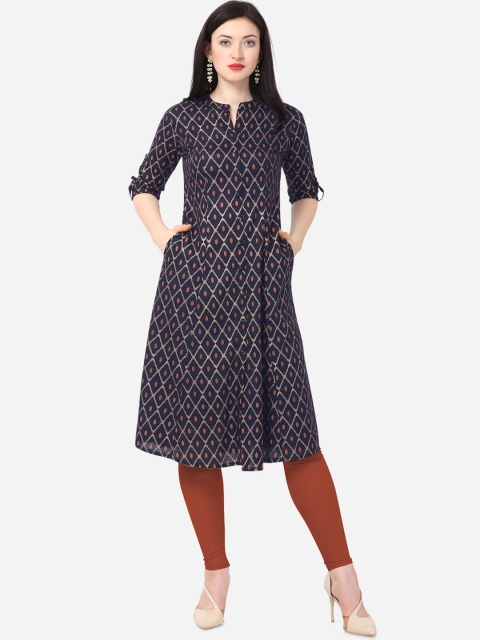 

Mirchi Fashion Women Navy Blue & Pink Printed Straight Kurta