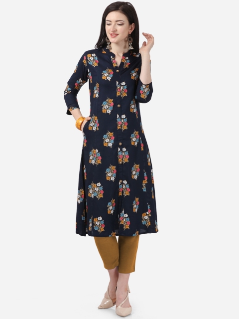 

Mirchi Fashion Women Navy Blue Printed Straight Kurta