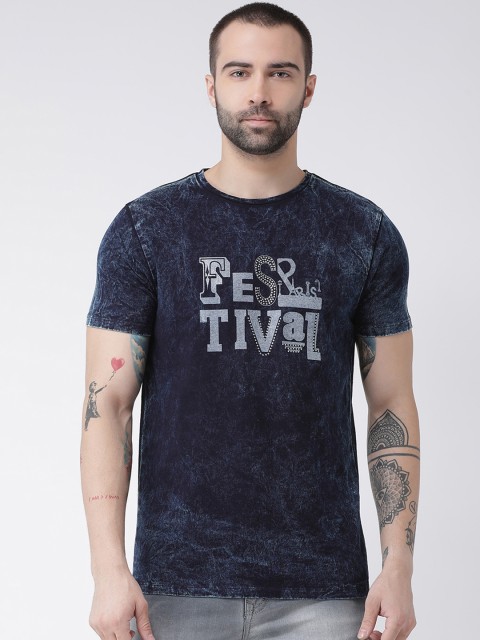

Rex Straut Jeans Men Navy Blue Printed Round Neck T-shirt