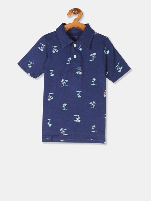 

The Childrens Place Boys Blue Printed Polo Collar Pure Cotton T-shirt
