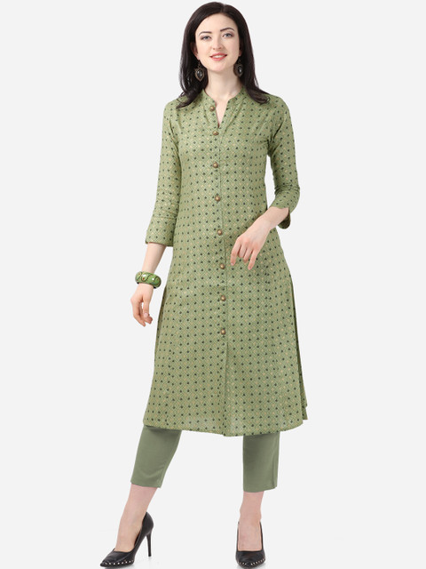 

Mirchi Fashion Women Green Printed Straight Kurta
