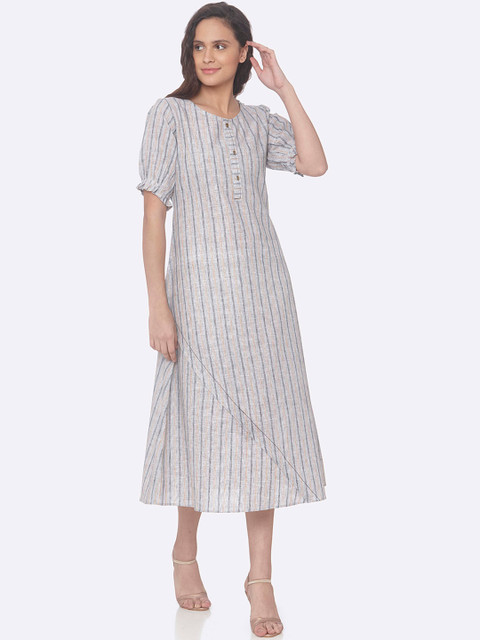 

RAISIN Women Off-White & Grey Striped A-Line Dress