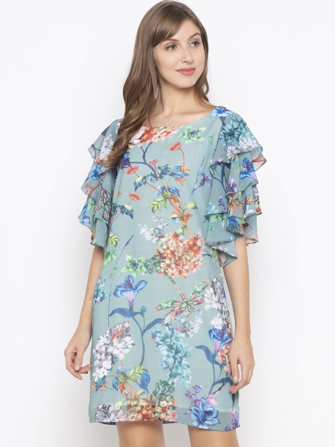 

Iti Women Blue Printed Fit and Flare Dress